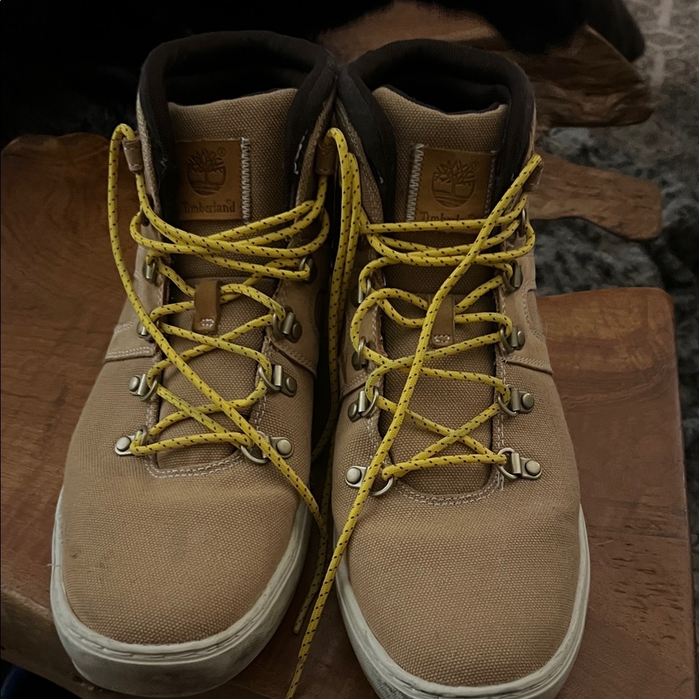 Timberland Men's Brown Sneakers with Yellow Laces
